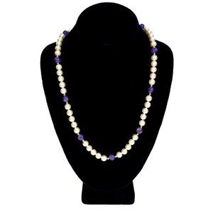 11" Vintage Amethyst Faux Pearl Necklace